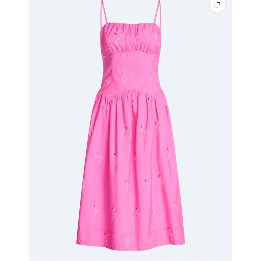 Free Assembly Pink Flamingo Embroidered Midi Dress Size 20 Adjustable Straps NWT
